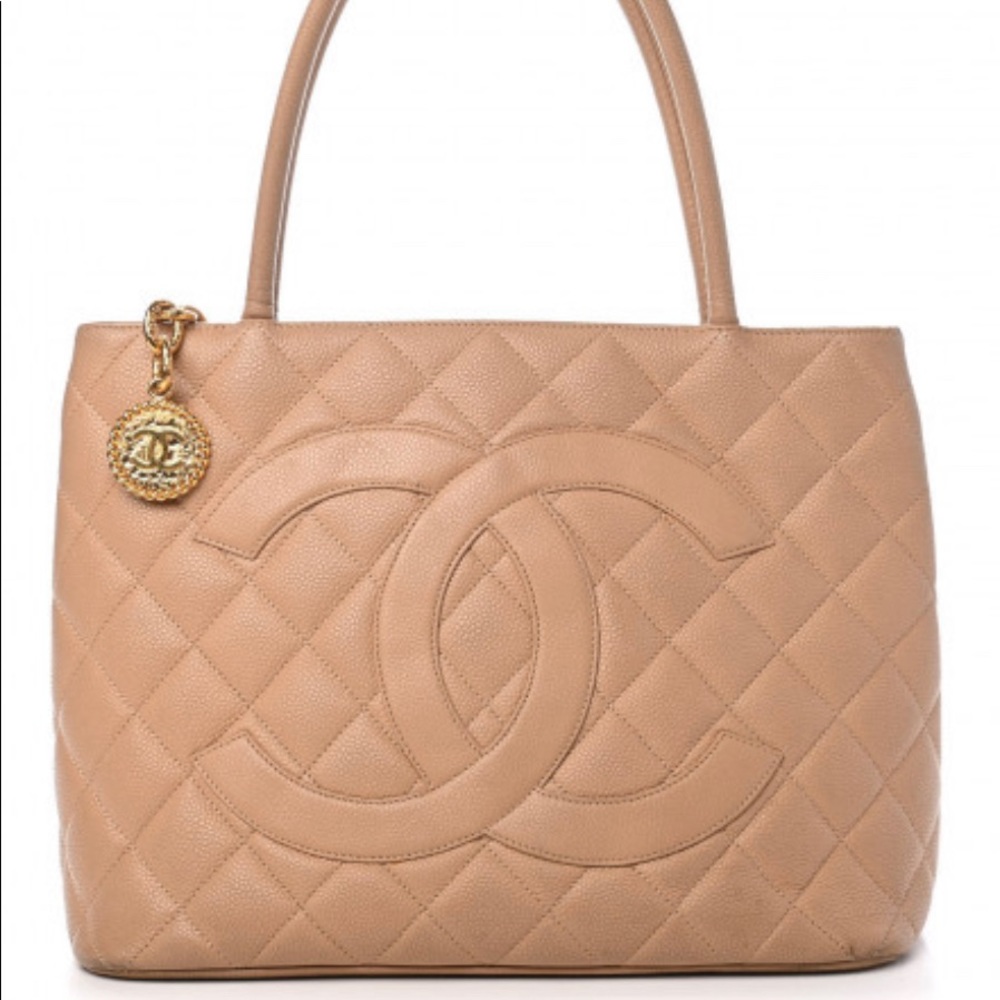 Chanel Caviar Quilted Medallion Tote in Beige